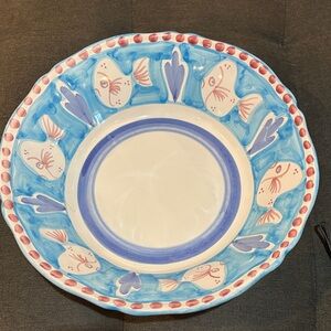 Vietri Hand-Painted Blue and White Ceramic 12inch Bowl
